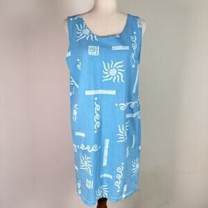 Cotton Connection Dress Women's Large Blue Geometric Print Southwestern *FLAWS